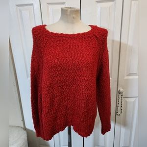 Yes Lola Red Textured Long Sleeve Popcorn Plush Pullover Sweater